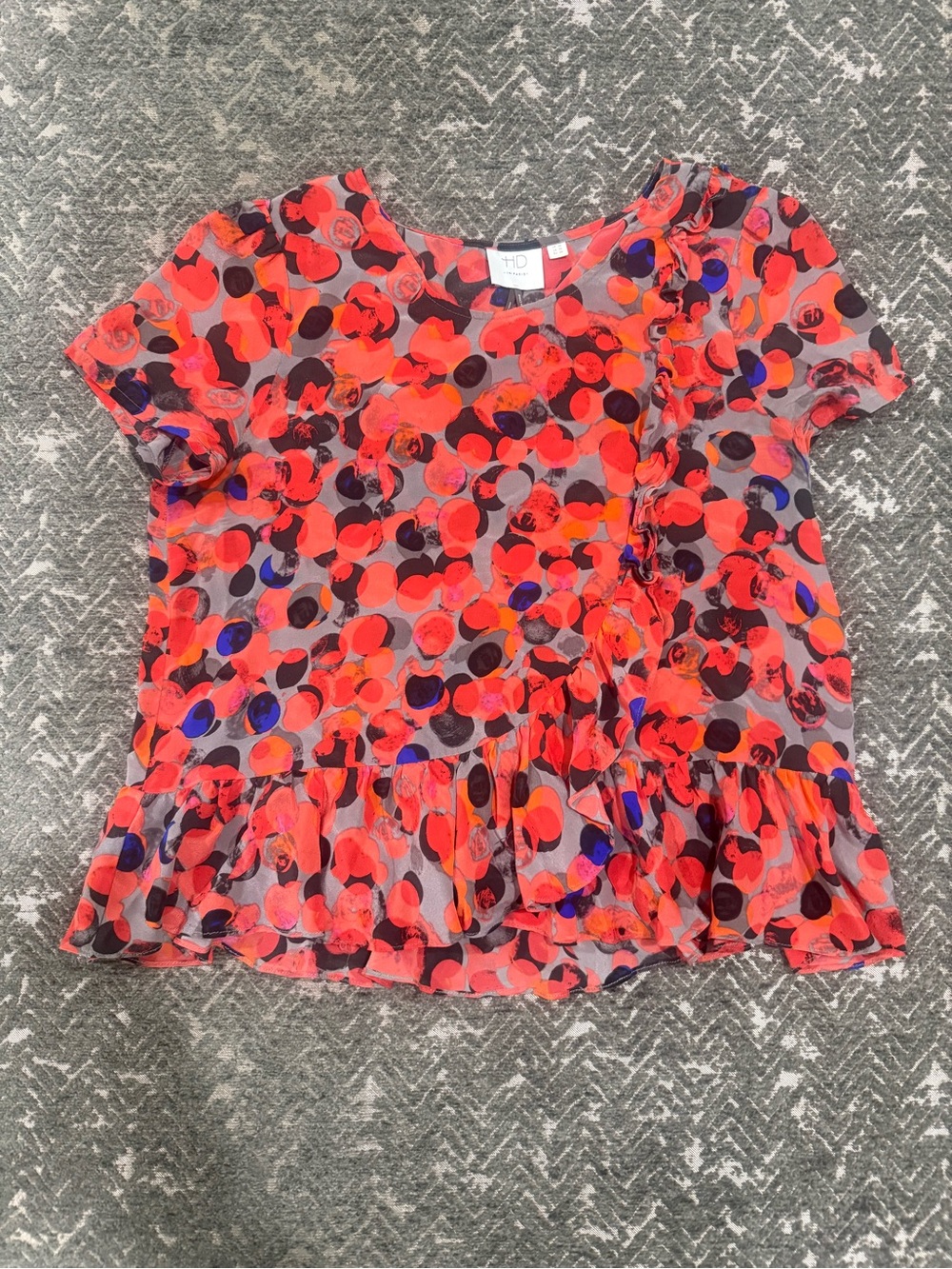 Anthropologie HD in Paris 100% Silk Ruffle Peplum Blouse Size 2